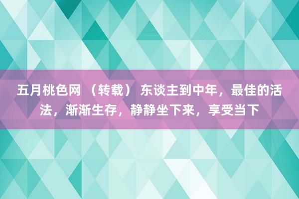 五月桃色网 （转载） 东谈主到中年，最佳的活法，渐渐生存，静静坐下来，享受当下